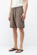 Oversize Keten Şort Vizon