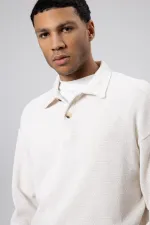 Oversize Polo Yaka Triko Kazak Ekru