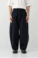 Barrel Fit Tailored Fit Kemerli Pantolon Lacivert