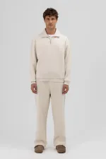 Sweat-shirt oversize à fermeture éclair et col montant couleur pierre