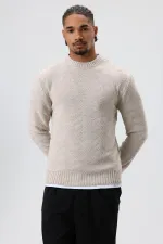 Pull oversize à col rond en maille couleur os