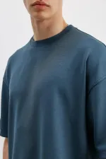 Modal Karışımlı Oversize Tişört İndigo