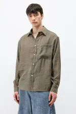 Modal Fabric Oversize Shirt with Pockets, Khaki