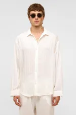 Oversize Long-Sleeve Modal Fabric Shirt White