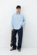 Chemise oversize rayée en modal bleu ciel