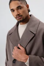 Oversize Kruvaze Kısa Kaşe Ceket Koyu Vızon