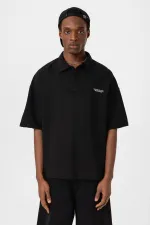 Polo Yaka Oversize Tişört Siyah