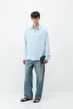 Chemise oversize texturée légère, bleu ciel