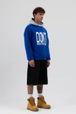 Çift Renk Baskılı Oversize Sweatshirt Saks