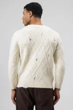 Pull oversize en maille à motifs, écru