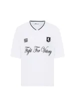 Baskılı Oversize Forma Tişört Beyaz