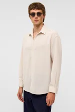 Oversize Uzun Kollu Keten Gömlek Naturel