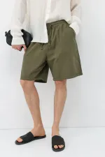 Oversize Keten Şort Haki