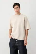 Kısa Kollu Boxy Fit Tişört Taş