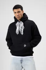 Oversize Hooded Sweatshirt with Scarf Detail, Black