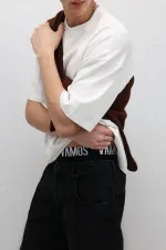 Dikiş Detaylı Relaxed Fit Jean Siyah