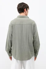 Uzun Kollu Basic Oversize Gömlek Haki