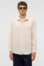 Oversize Uzun Kollu Keten Gömlek Naturel