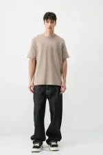 Kısa Kollu Boxy Fit Tişört Vizon