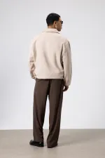 Veste oversize zippée en cachemire beige