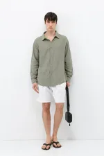 Uzun Kollu Basic Oversize Gömlek Haki