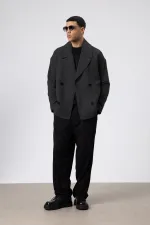 Veste courte oversize croisée en cachemire, anthracite