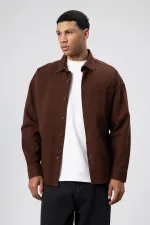 Oversize Gabardin Gömlek Ceket Kahve