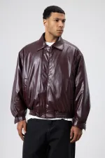 Veste oversize basique en similicuir bordeaux