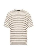 T-shirt rayé oversize en maille, marron