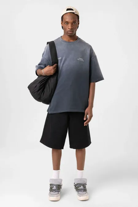 Yıkamalı Oversize Tişört Siyah