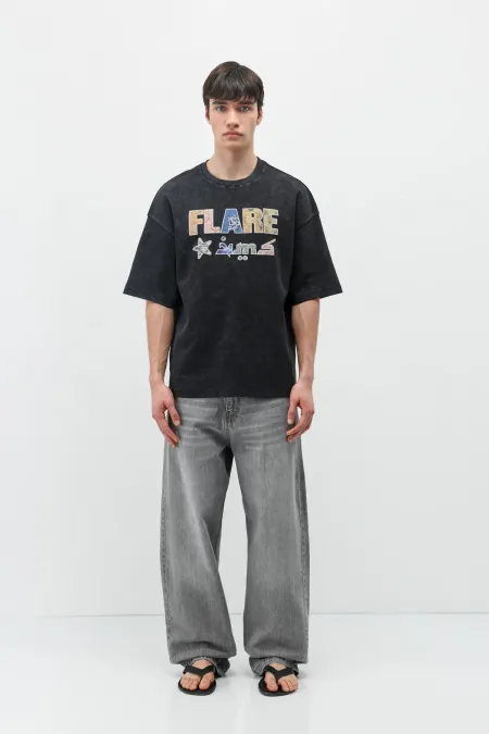 Baskılı Oversize Tişört Siyah