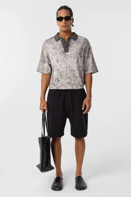 Yıkamalı Oversize Polo Yaka Tişört Siyah