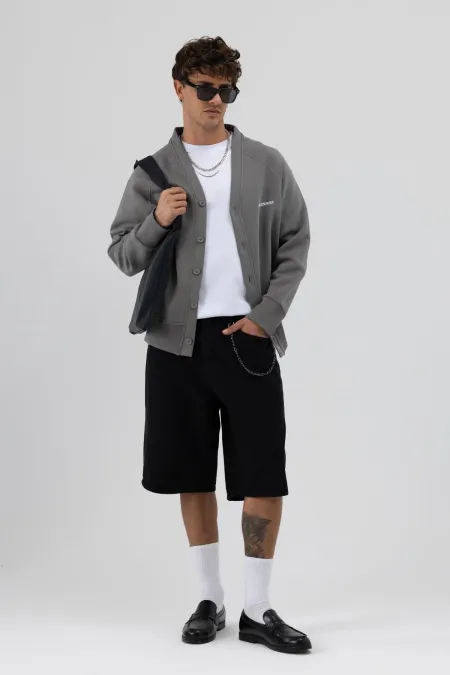 Sweat-shirt oversize à boutons, gris foncé