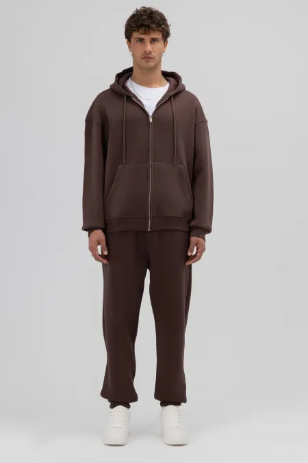 Sweat à capuche oversize basique zippé, marron