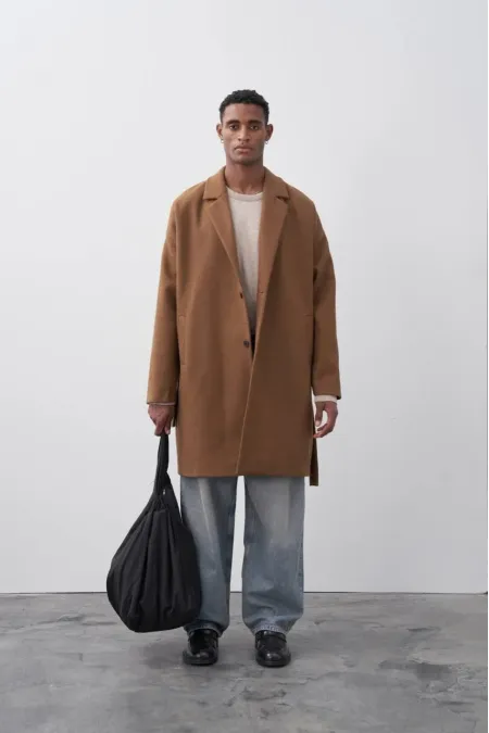 Kemerli Oversize Kaşe Kaban Kahve