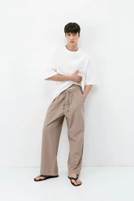 Super Baggy Fit Keten Pantolon Taş