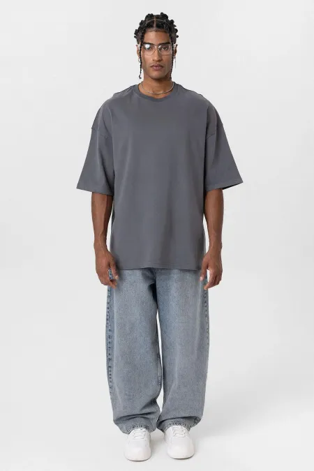 T-shirt basique oversize à col rond anthracite