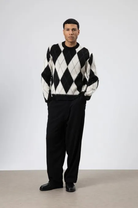 Baklava Desenli Oversize Kazak Siyah