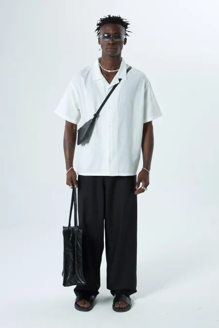 Nakış Detaylı Oversize Keten Gömlek Ekru