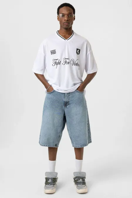 Baskılı Oversize Forma Tişört Beyaz