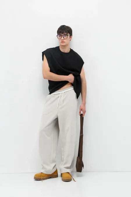 Bağcıklı Baggy Fit Eşofman Alt Ice Grı