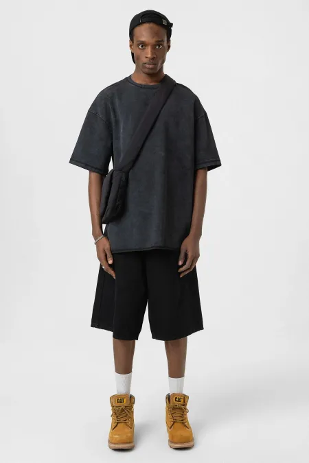 Yıkamalı Basic Oversize Tişört Siyah