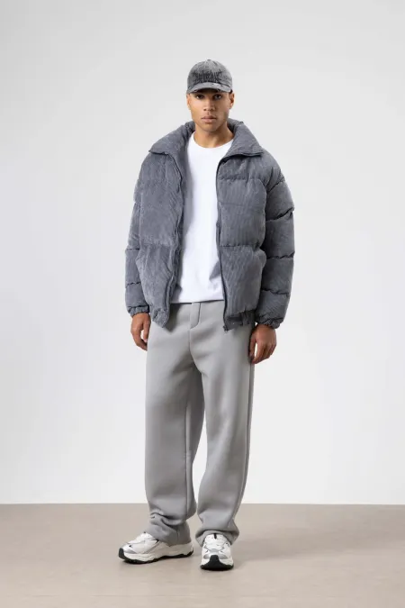 Doudoune oversize en velours, gris fumé