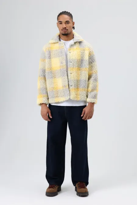 Veste oversize en peluche à carreaux jaune