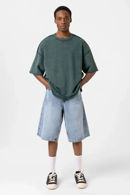 Yıkamalı Oversize Tişört Nefti