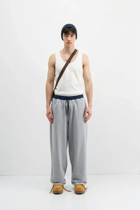 Baggy Fit Eşofman Alt Gri Melanj