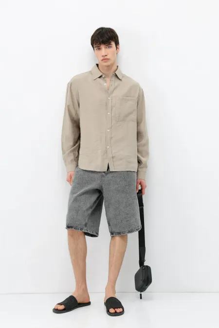 Chemise oversize en modal beige avec poches