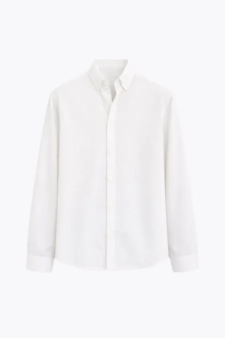 Basic Oversize Pamuk Keten Gömlek Beyaz Basic Oversize Pamuk Keten Gömlek Beyaz
