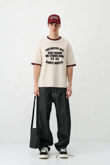 Printed Crew Neck Oversize T-Shirt Stone