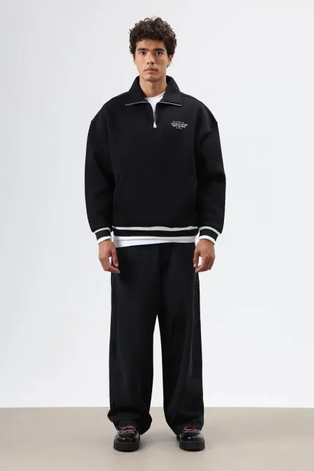 Oversize Polo Yaka Sweatshirt Siyah